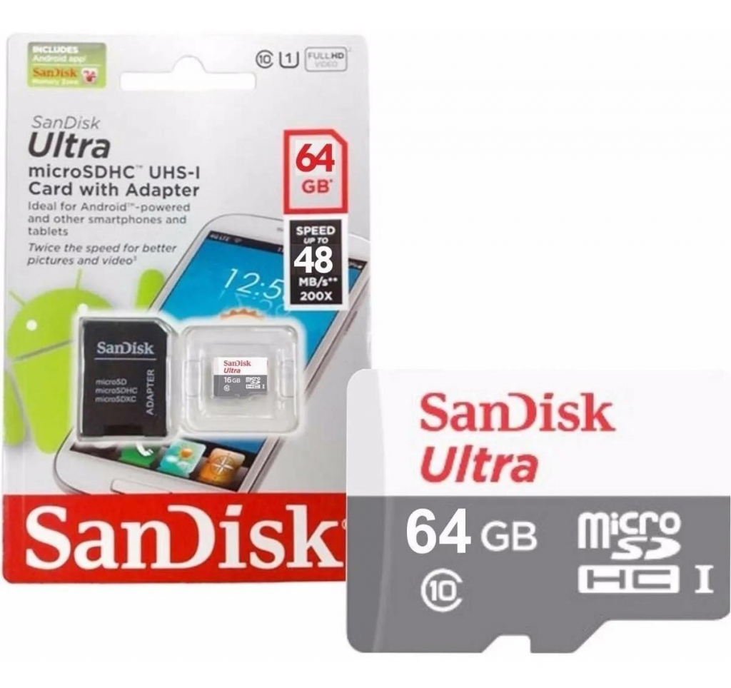 SANDISK Ultra microSDHC UHS-I, 64GB, Class 10, 80Mb-s, Адаптерна ниска цена с бърза доставка - BestPC.BG
