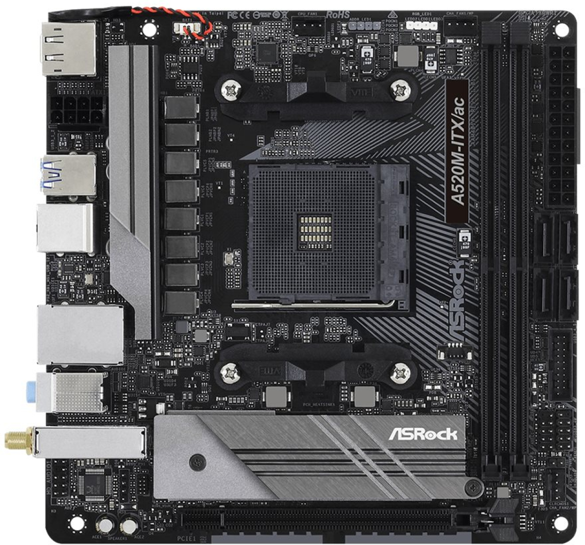 Дънна платка ASROCK A520M-ITX/ac - AM4, 2 x DDR4 DIMM слота, Максимален капацитет на системната памет до 64 GBна ниска цена с бърза доставка - BestPC.BG