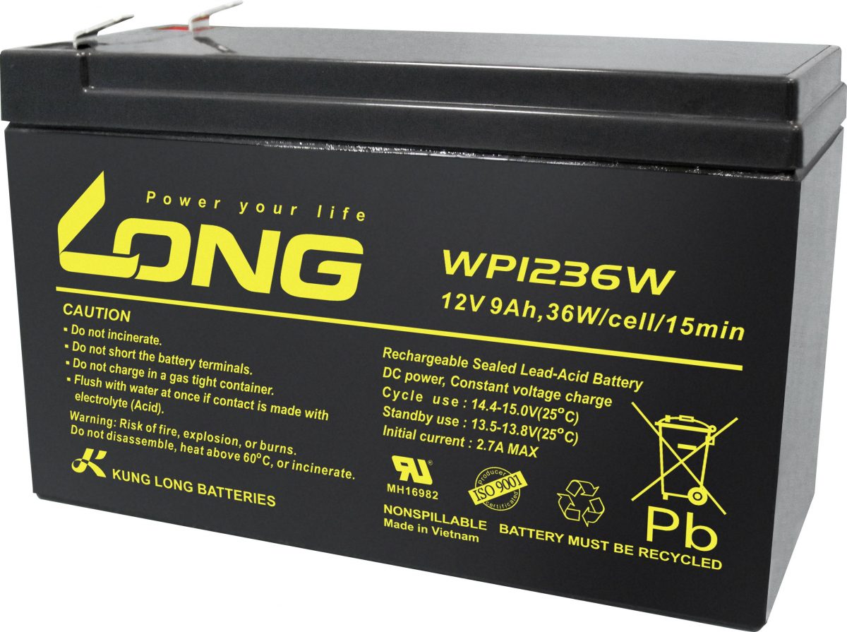 Aкумулаторна батерия Long WP1236W, 12V 9Ah F2, за UPS, 151 х 65 х 94 ммна ниска цена с бърза доставка