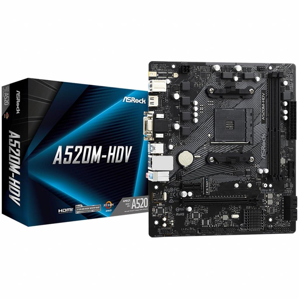 Дънна платка ASROCK Main Board Desktop A520M-HDV (AM4, 2xDDR4, PCIe 3.0 x16, mATX, retail)на ниска цена с бърза доставка - BestPC.BG