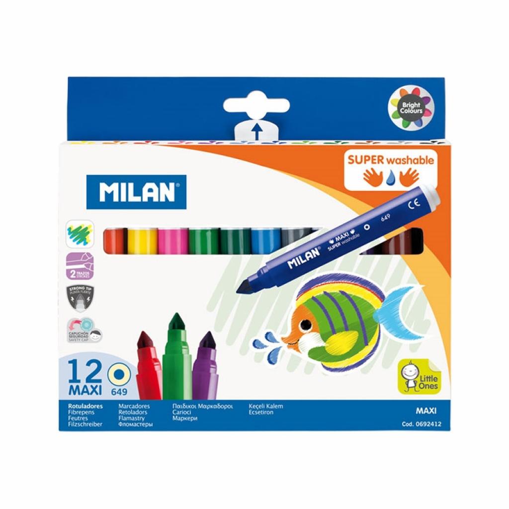 Milan Флумастери Maxi Super Washable, 12 цвятана ниска цена с бърза доставка - BestPC.BG