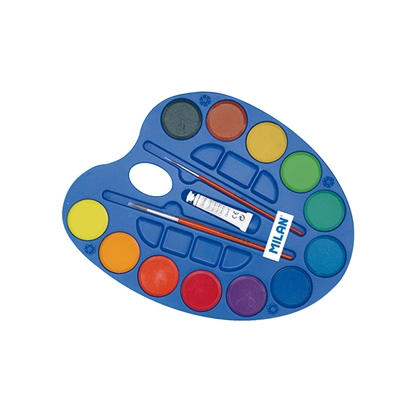 Milan Акварелни бои, в палитра, 25 mm, 12 цвята, с включена четкана ниска цена с бърза доставка - BestPC.BG