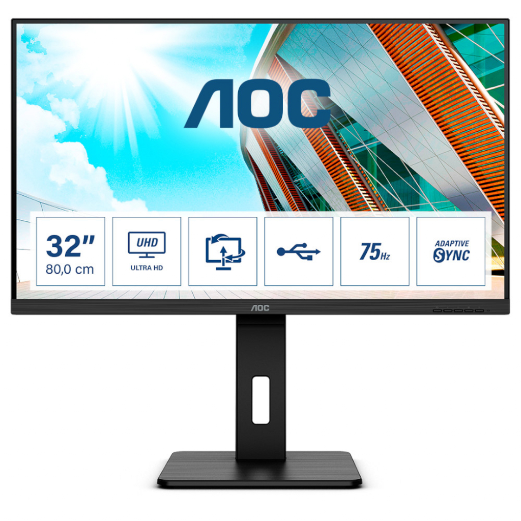 Монитор AOC U32P2 31.5" VA, WLED, 3840x2160,4ms, 350cd/m2, 3000:1,2xHDMI,DP,USBна ниска цена с бърза доставка - BestPC.BG