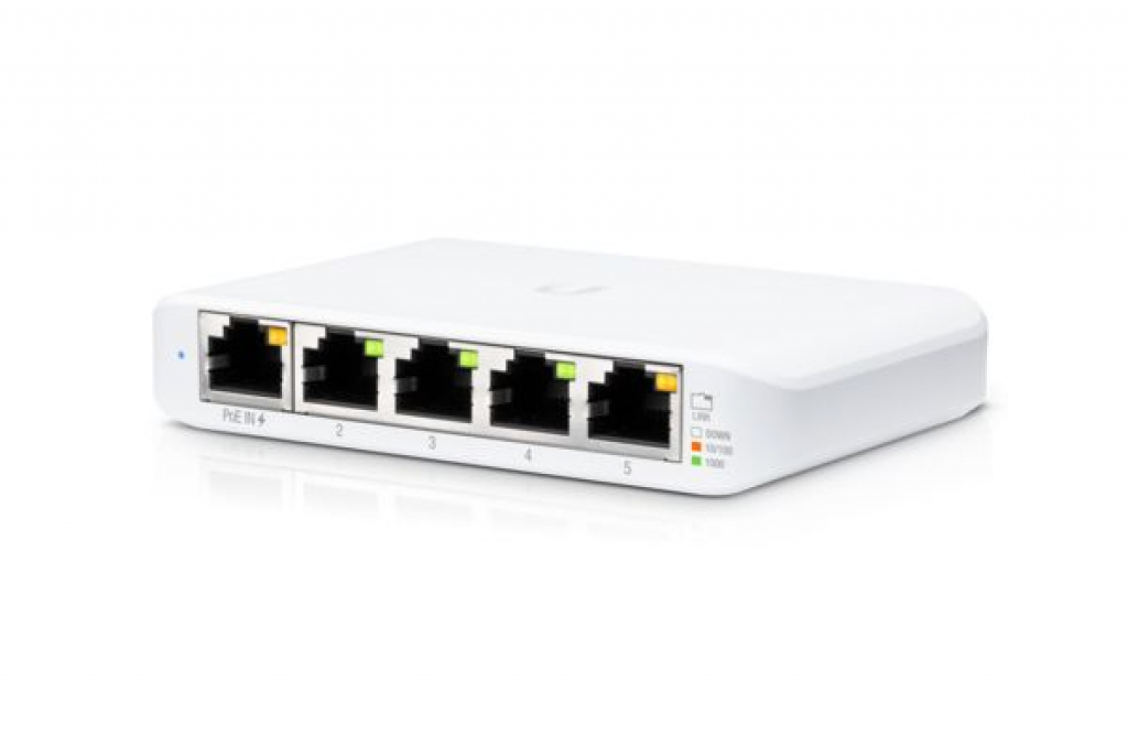 Комутатор/Суич UBIQUITI Flex Mini; (4) GbE ports; (1) GbE PoE input port for power; Optional powering with included 5V, 1A USB-C adapter.на ниска цена с бърза доставка - BestPC.BG
