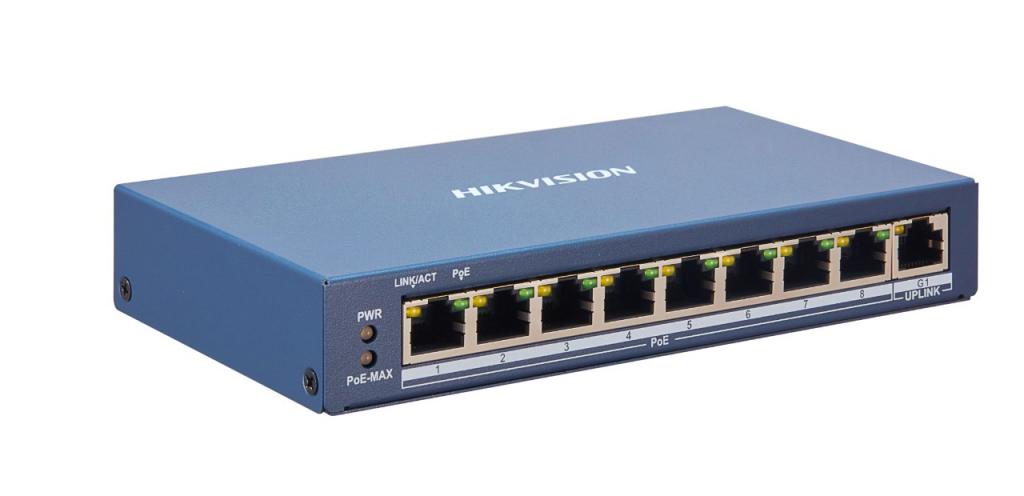 Комутатор/Суич HIKVISION DS-3E1309P-EI, 1x 10/100/1000, 8x 10/100 POE 802.3af/at, до 30W на порт, 110W бюджет, 6KV гръмозащитана ниска цена с бърза доставка - BestPC.BG