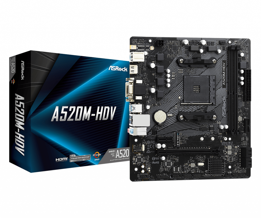 Дънна платка ASROCK A520M-HDV -AM4на ниска цена с бърза доставка - BestPC.BG