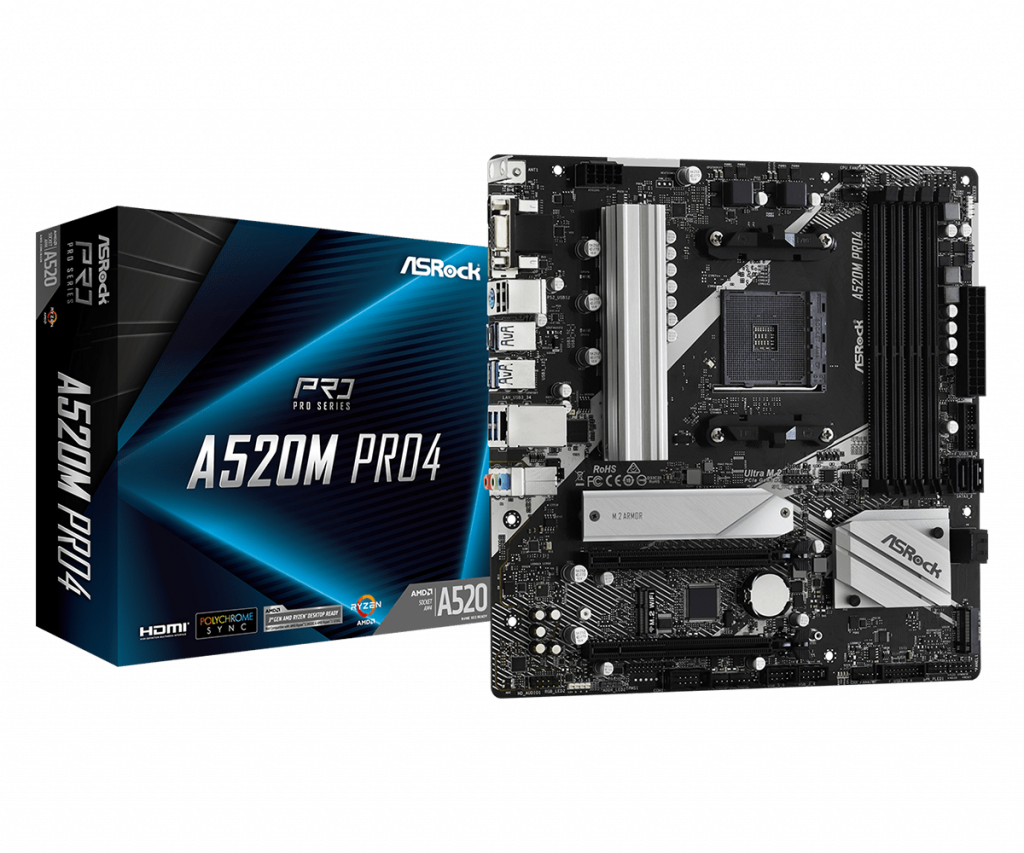 Дънна платка ASROCK A520M PRO4 -AM4на ниска цена с бърза доставка - BestPC.BG