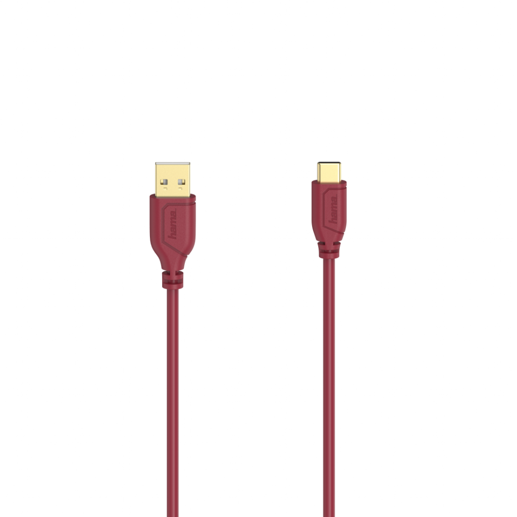 Кабел Hama Flexi-Slim USB-C - USB-A 2.0 мъжко, 0.75м,тънък, позлатен, червенна ниска цена с бърза доставка - BestPC.BG