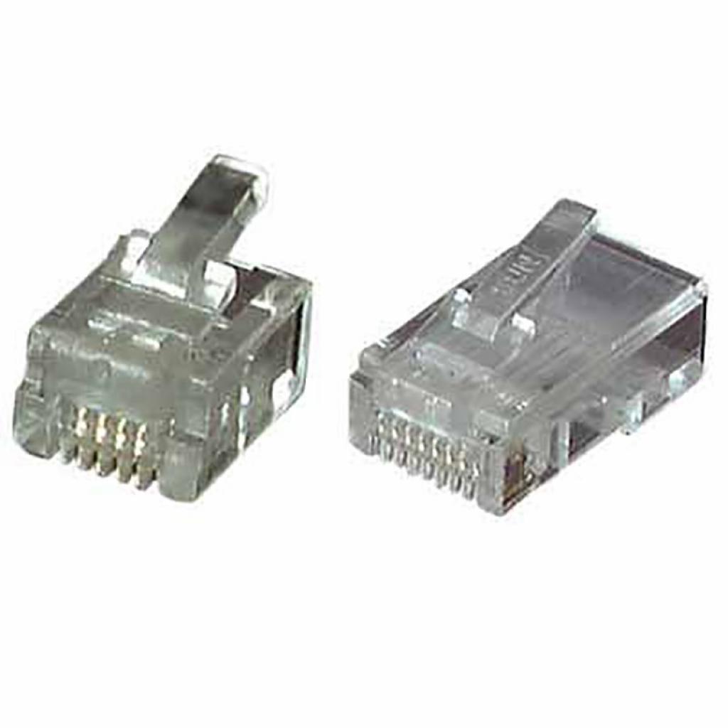 Пакет от 100 бр. конектори RJ10 4P4C за плосък кабелна ниска цена с бърза доставка - BestPC.BG