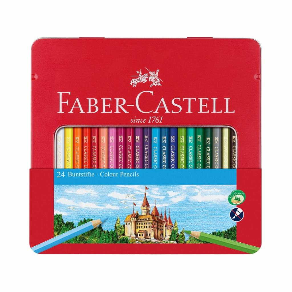 Faber-Castell Цветни моливи Замък, 24 цвята, в метална кутияна ниска цена с бърза доставка - BestPC.BG