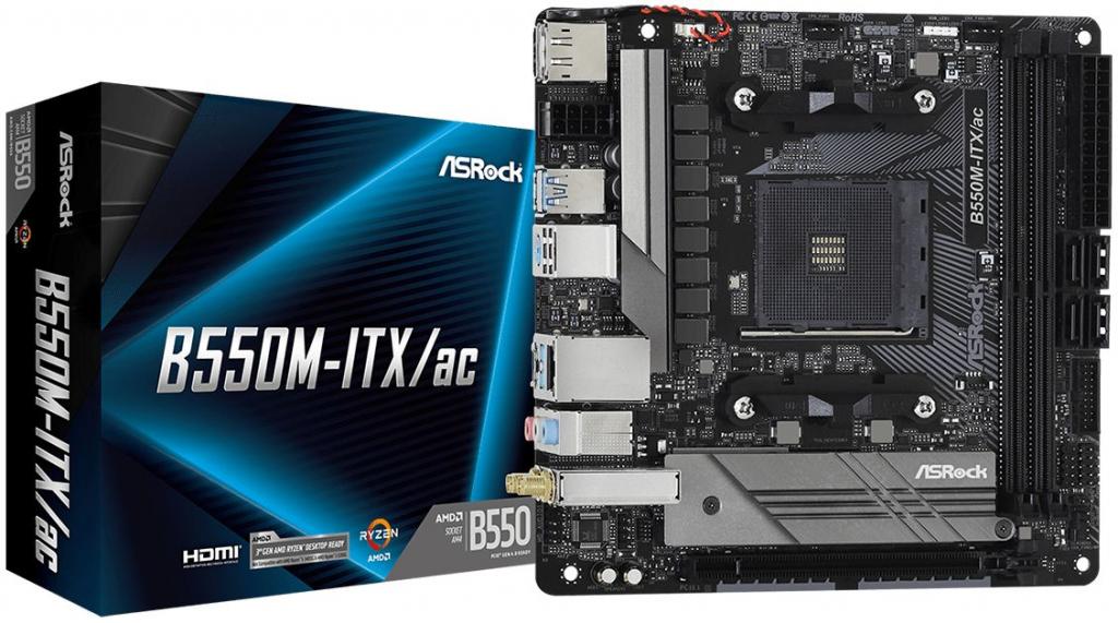 Дънна платка ASRock B550M-ITX/ac, AM4, 2x DDR4, 10/100/1000 Mb/s, BT 4.2, 802.11ac, HDMI, Type - Cна ниска цена с бърза доставка - BestPC.BG