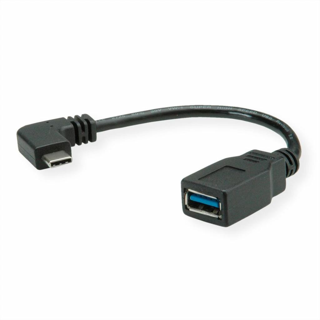 ROLINE 11.02.9031 :: USB кабел с адаптер 90°, OTG, USB3.2 Gen1, C-A, M-F, 0.15 мна ниска цена с бърза доставка - BestPC.BG