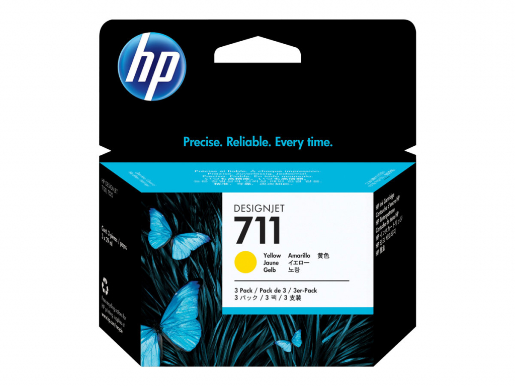 Касета с мастило HP 711 original Ink cartridge CZ136A yellow standard capacity 3-packна ниска цена с бърза доставка - BestPC.BG