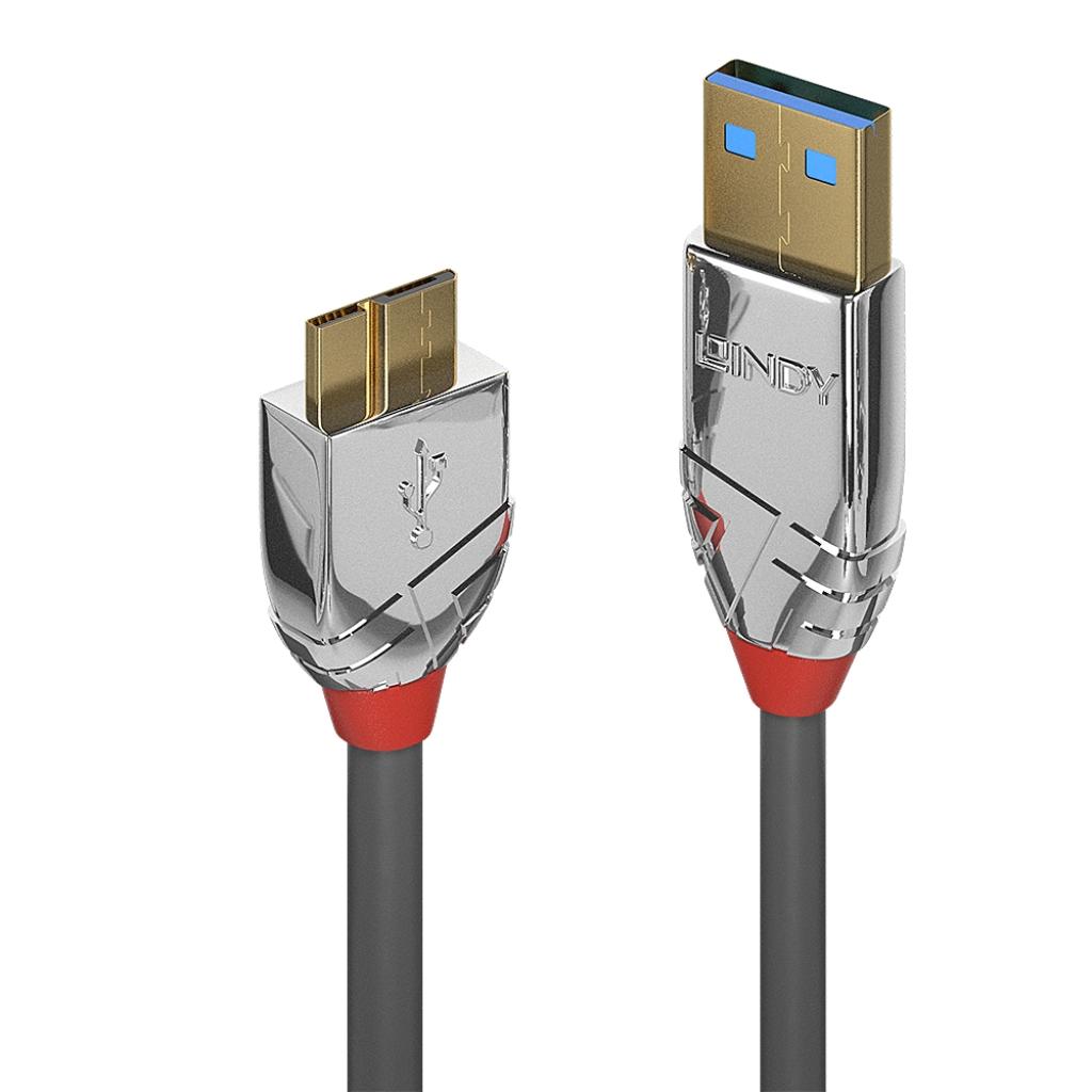 LINDY LNY-36656 :: USB 3.2 кабел, 1x Type A M, 1x Micro-B M, 5 Gbps, Cromo Line, сив, 0.5 мна ниска цена с бърза доставка - BestPC.BG