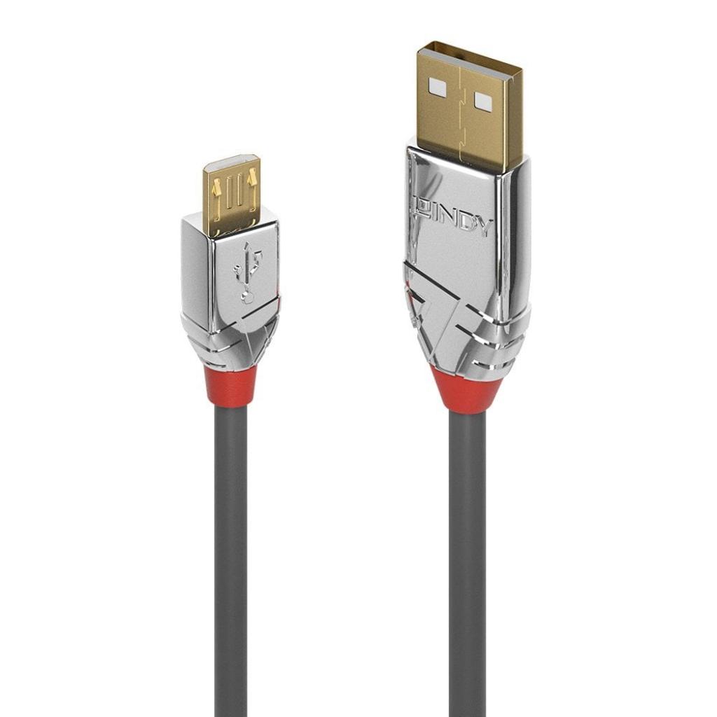 LINDY LNY-36653 :: USB 2.0 кабел, 1x Type A M, 1x Micro-B M, Cromo Line, сив, 3.0 мна ниска цена с бърза доставка - BestPC.BG
