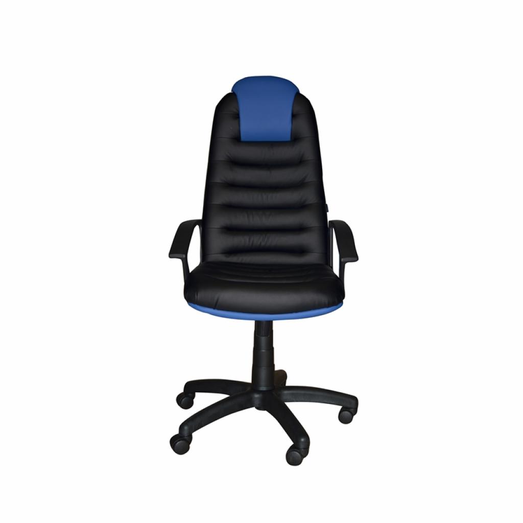 Геймърски стол Tunis, екокожа, Tilt механизъм, полиамидна основа, до 120 kg, черно-синна ниска цена с бърза доставка - BestPC.BG