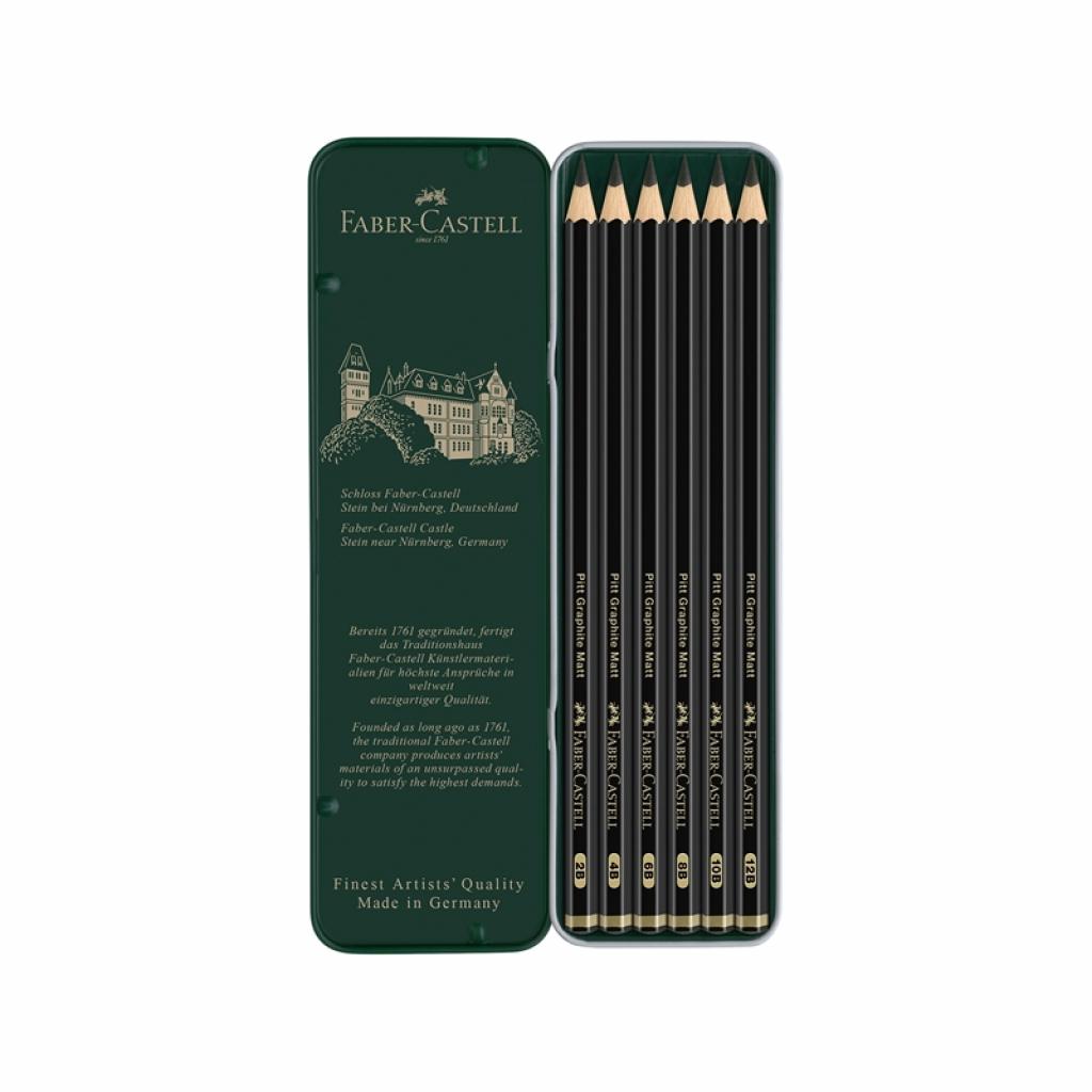 Faber-Castell Моливи Pitt Graphite Matt, чернографитни, 6 броя в метална кутияна ниска цена с бърза доставка - BestPC.BG