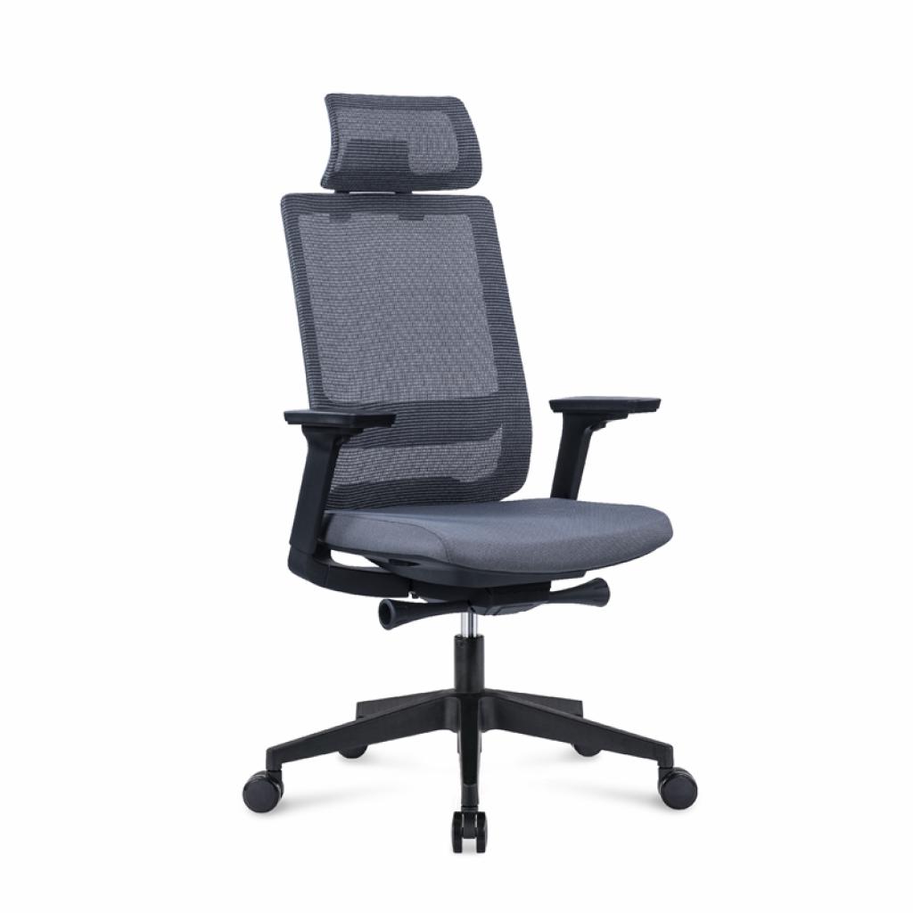 Ергономичен стол RFG Meteor White HB, дамаска и меш, до 130 kg, сива седалка, сива облегалкана ниска цена с бърза доставка - BestPC.BG