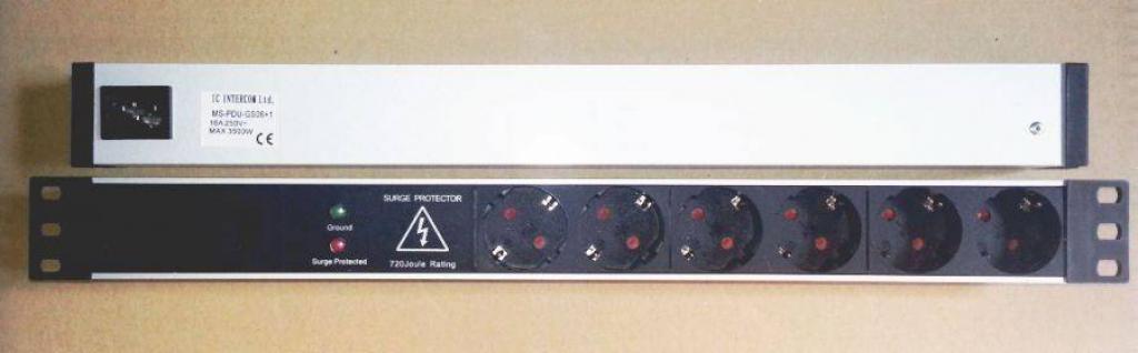 Контакт за шкаф Разклонител за шкаф със защита от пренапрежение 6 гнезда шуко + 1 гнездо C14на ниска цена с бърза доставка - BestPC.BG