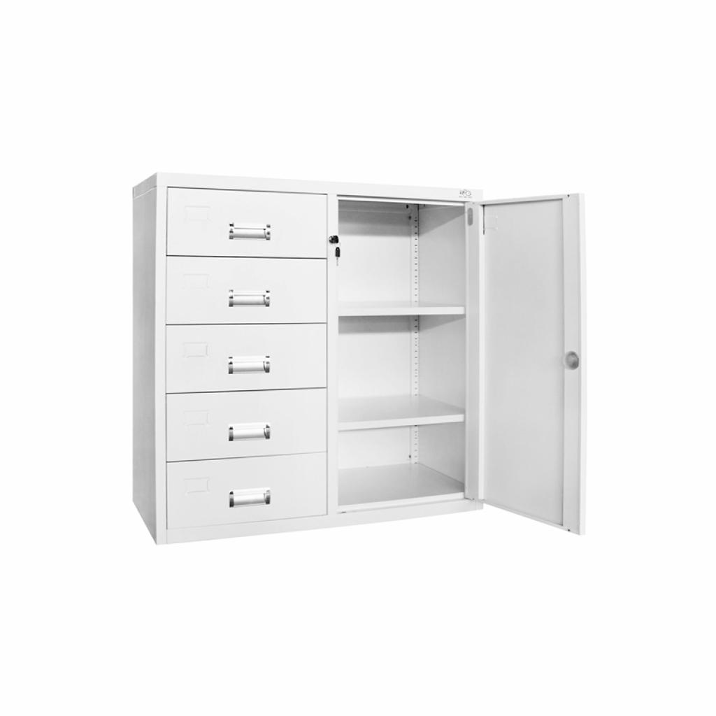Кардекс RFG, метален, 1 x 5 чекмеджета, с шкаф, 90 х 40 х 90 cm, бялна ниска цена с бърза доставка - BestPC.BG