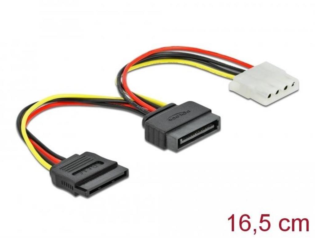 Кабел DeLock SATA 15 pin мъжко към Molex 4 pin женско + SATA 15 pin женскона ниска цена с бърза доставка - BestPC.BG