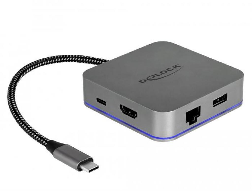 Докинг станция Delock, USB-A, USB-C, HDMI, Gigabit LAN, PD, Подсветка, Сивана ниска цена с бърза доставка - BestPC.BG