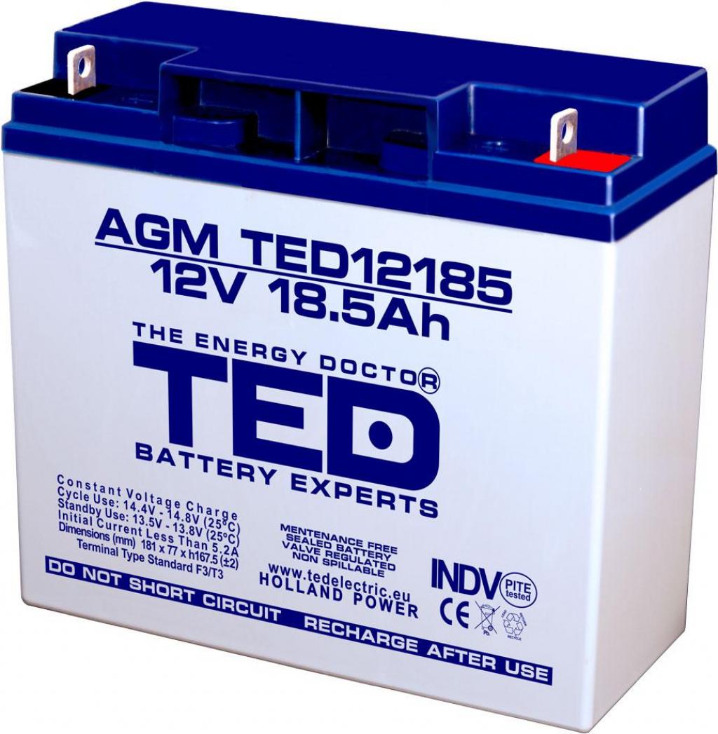 Оловна батерия TED ELECTRIC, 12V, 18.5Ah, 181- 76- 167 mm, AGMна ниска цена с бърза доставка - BestPC.BG