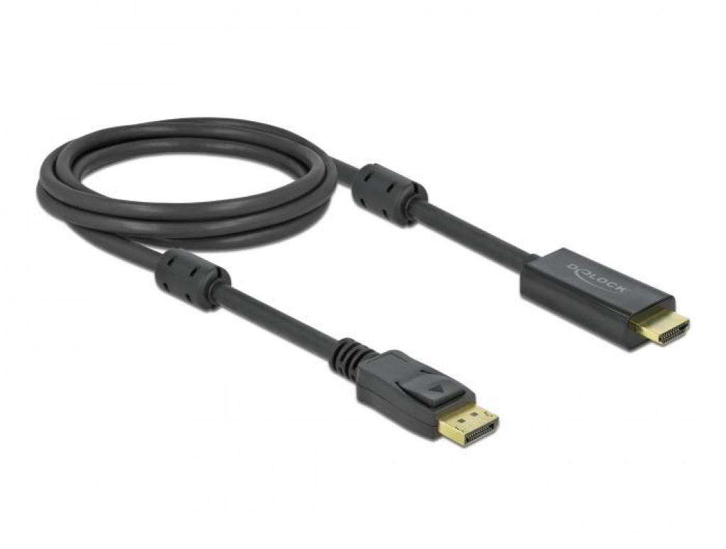 Кабел Delock DisplayPort мъжко - HDMI мъжко, 2 м., 4K 60Hz, Черенна ниска цена с бърза доставка - BestPC.BG