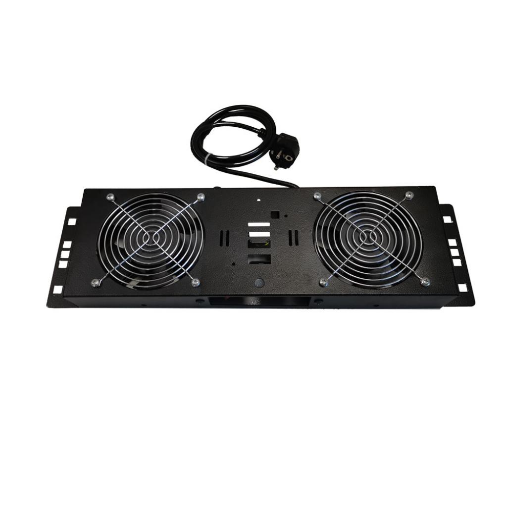 Аксесоар за шкаф Вентилаторен блок за 19" шкаф, 2 вентилатора, on-off, черенна ниска цена с бърза доставка - BestPC.BG