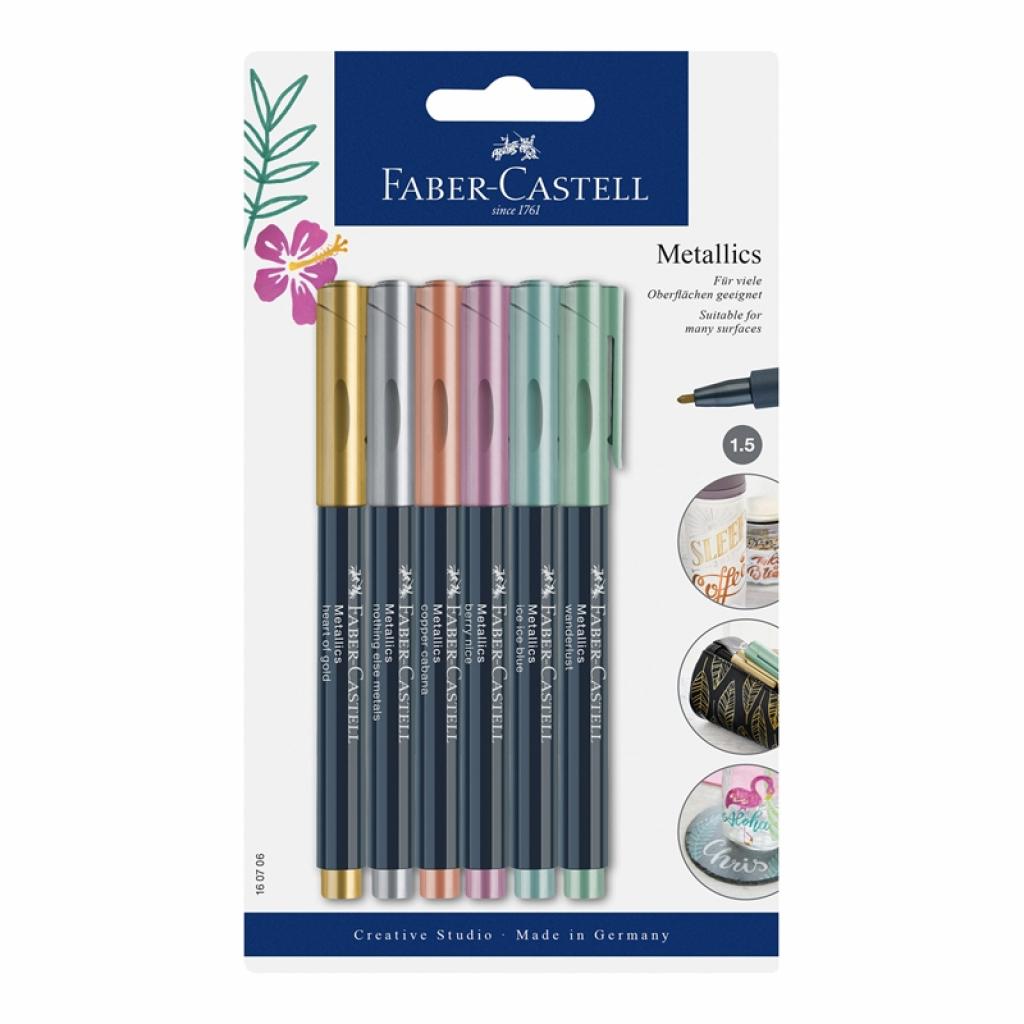 Faber-Castell Маркери, обли, металик, 1.5 mm, 6 цвята в блистерна ниска цена с бърза доставка - BestPC.BG