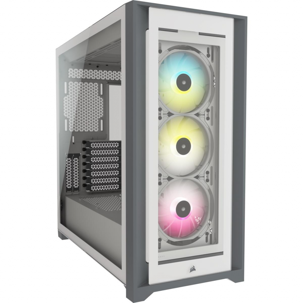 Кутия Corsair iCUE 5000X RGB Mid Tower, Tempered Glass, Бялана ниска цена с бърза доставка - BestPC.BG