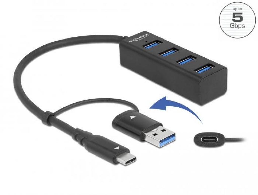 USB хъб, 4 порта, DELOCK-63828на ниска цена с бърза доставка - BestPC.BG