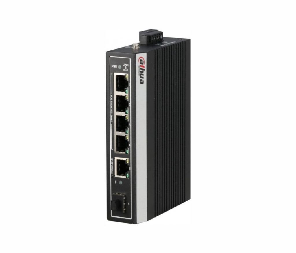 Комутатор/Суич Dahua PFS3106-4GT-DP, 4FE PoE+1GE+1GE SFP, неуправляем, 100W, индустрина ниска цена с бърза доставка - BestPC.BG
