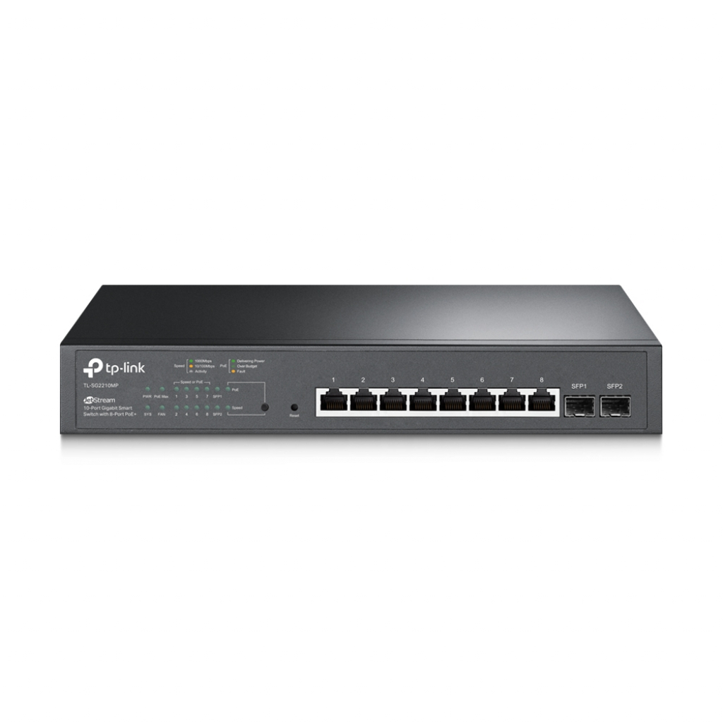 Комутатор/Суич TP-LINK TL-SG2210MP, 10xGbE RJ45, 8xPoE,150W, 2xSFP, управлляемна ниска цена с бърза доставка - BestPC.BG