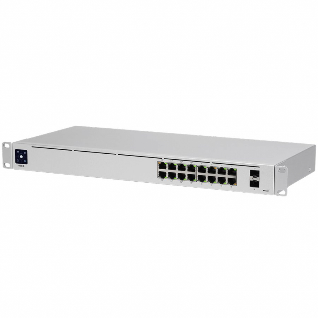 Комутатор/Суич Ubiquiti USW-16-PoE 16-port Layer 2 PoE switch, 8 x GbE PoE+, 8 x GbE ports, 2 x 1G SFP ports, 42W total PoE Power, fanless, silent cooling, ESD-EMP protection, 1.3" touchscreen LCM display, Rackmount (Kit included)на ниска цена с бърза доставка - BestPC.BG