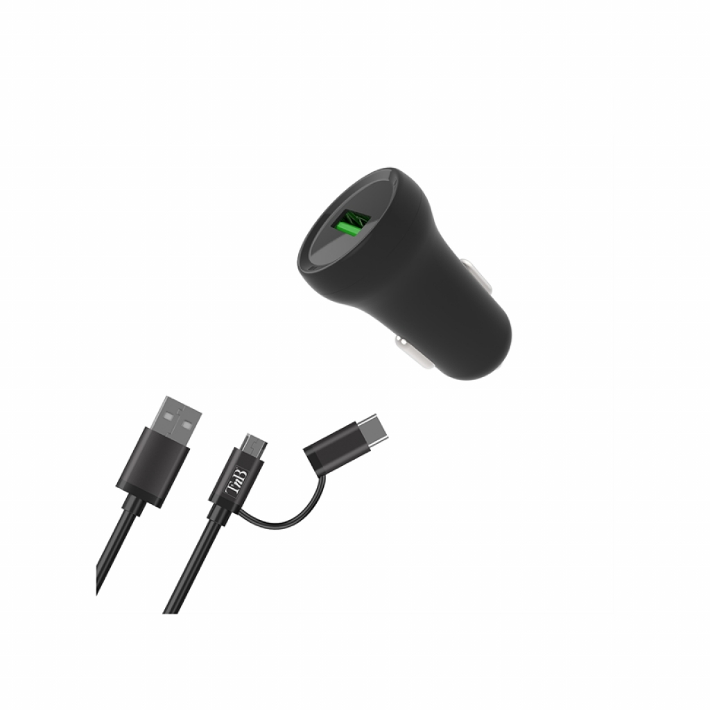 Принадлежност за смартфон TNB Зарядно за кола, USB Type-C, micro USB кабел, чернона ниска цена с бърза доставка - BestPC.BG