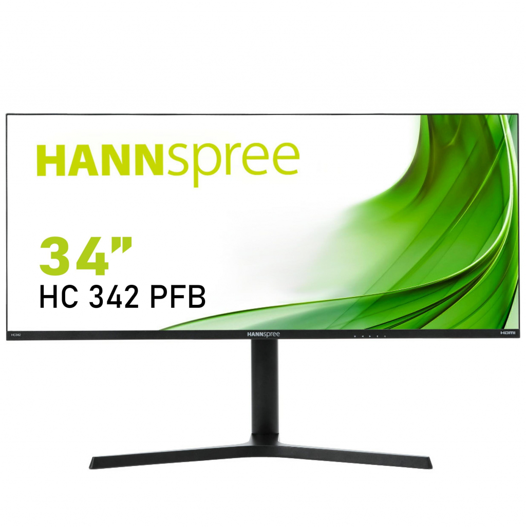 Монитор HANNSPREE HC342PFB, UWQHD, UltraWide, 34 inch,75Hz, HDMI, DP, Черенна ниска цена с бърза доставка - BestPC.BG
