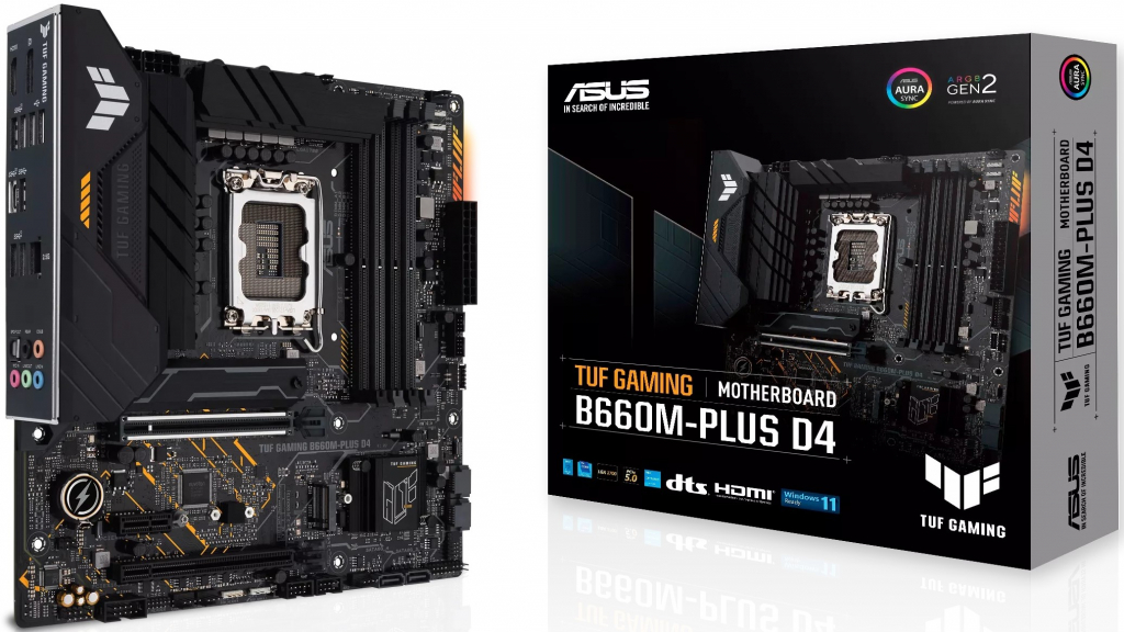 Дънна платка ASUS TUF GAMING B660M-PLUS D4 LGA 1700 1xDP 1xHDMI 1xPCle 5.0-4.0-3.0 x16 slotна ниска цена с бърза доставка - BestPC.BG