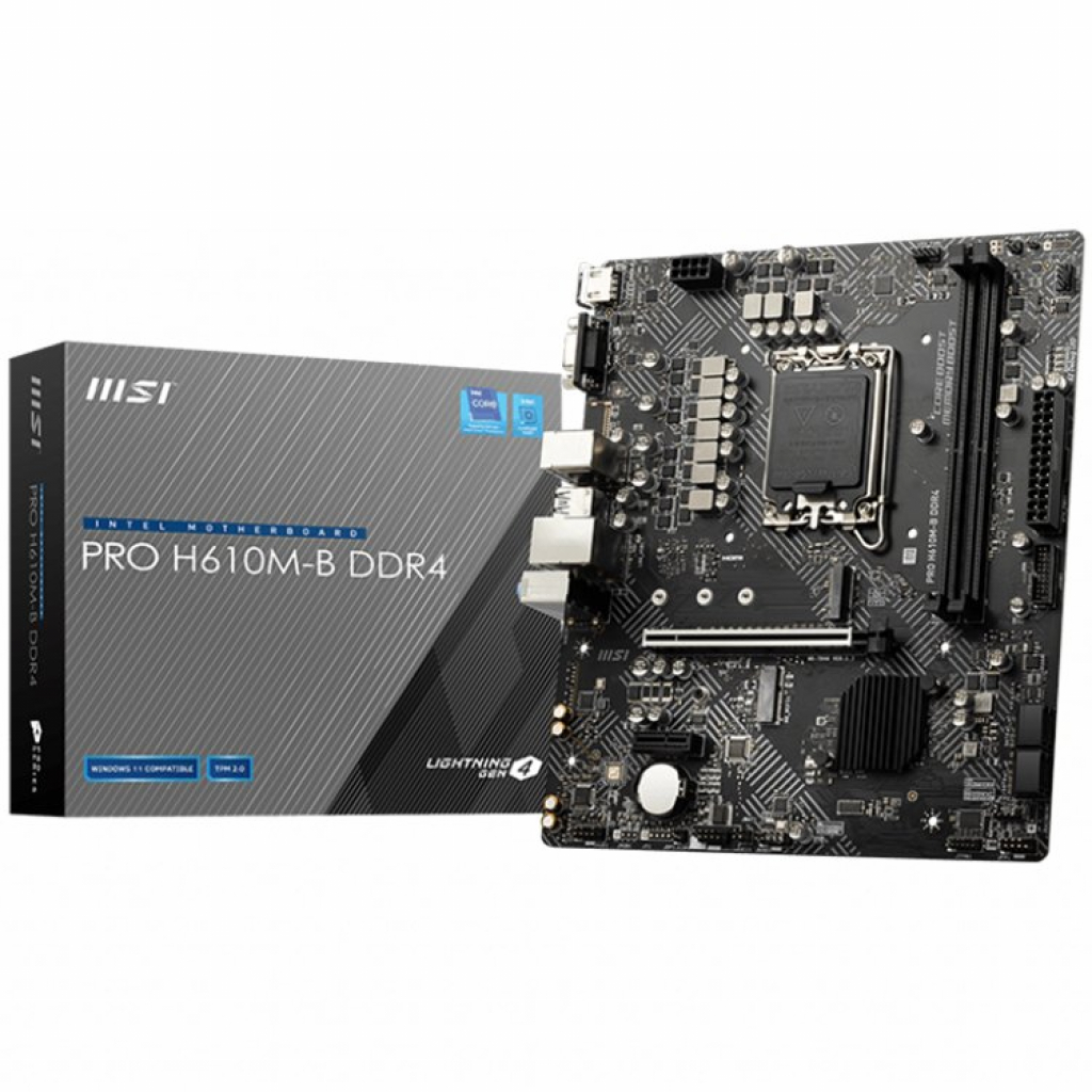 Дънна платка MSI PRO H610M-B DDR4, mATX, Socket 1700, Dual Channel DDR4 3200MHzна ниска цена с бърза доставка