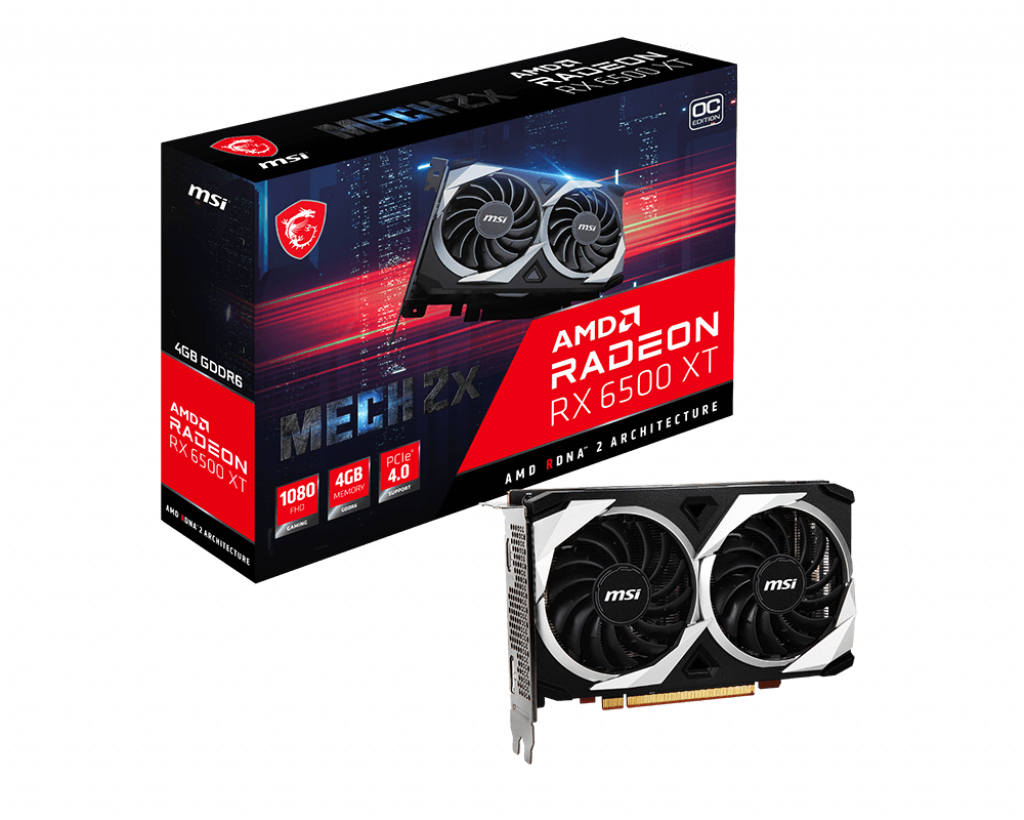 Видеокарта MSI AMD Radeon RX 6500XT MECH 2X 4G OC, 4GB GDDR6, 64bitна ниска цена с бърза доставка