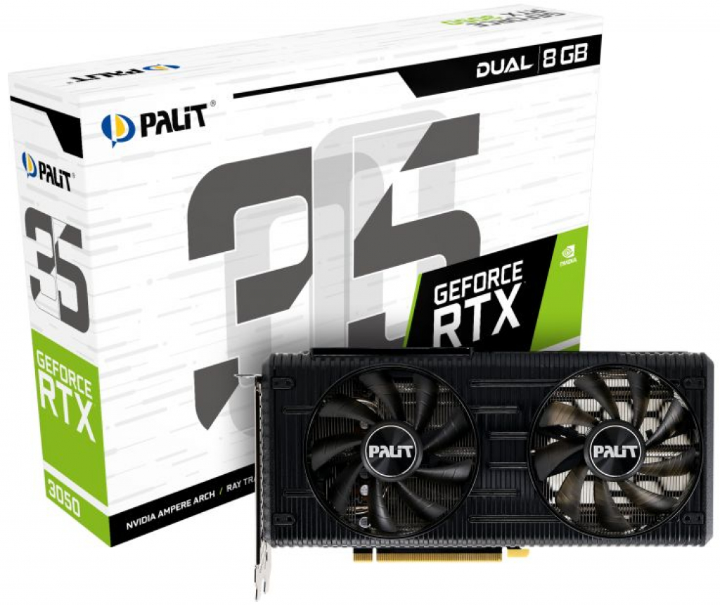 Видеокарта Palit GeForce RTX 3050 8GB Dualна ниска цена с бърза доставка
