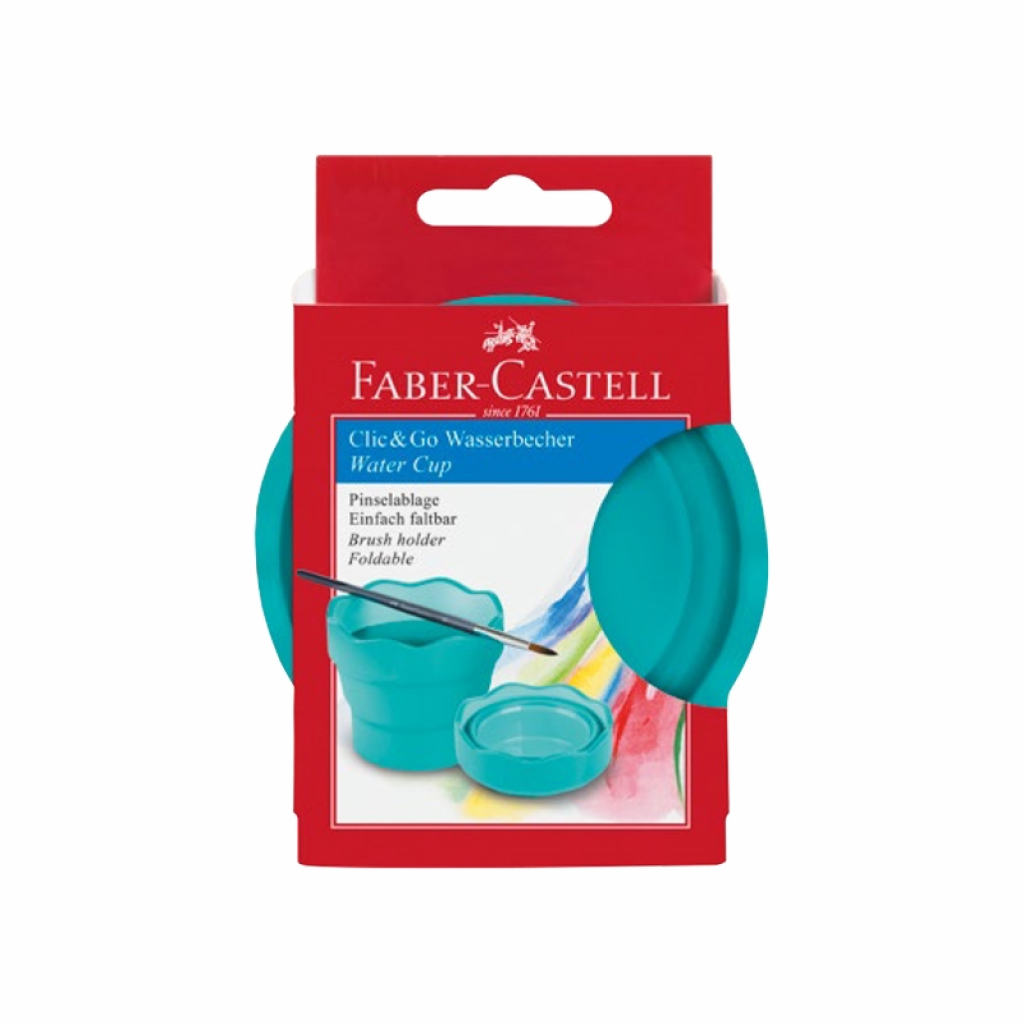 Канцеларски продукт Faber-Castell Чаша за рисуване Clic&Go, сгъваема, тюркоазна ниска цена с бърза доставка