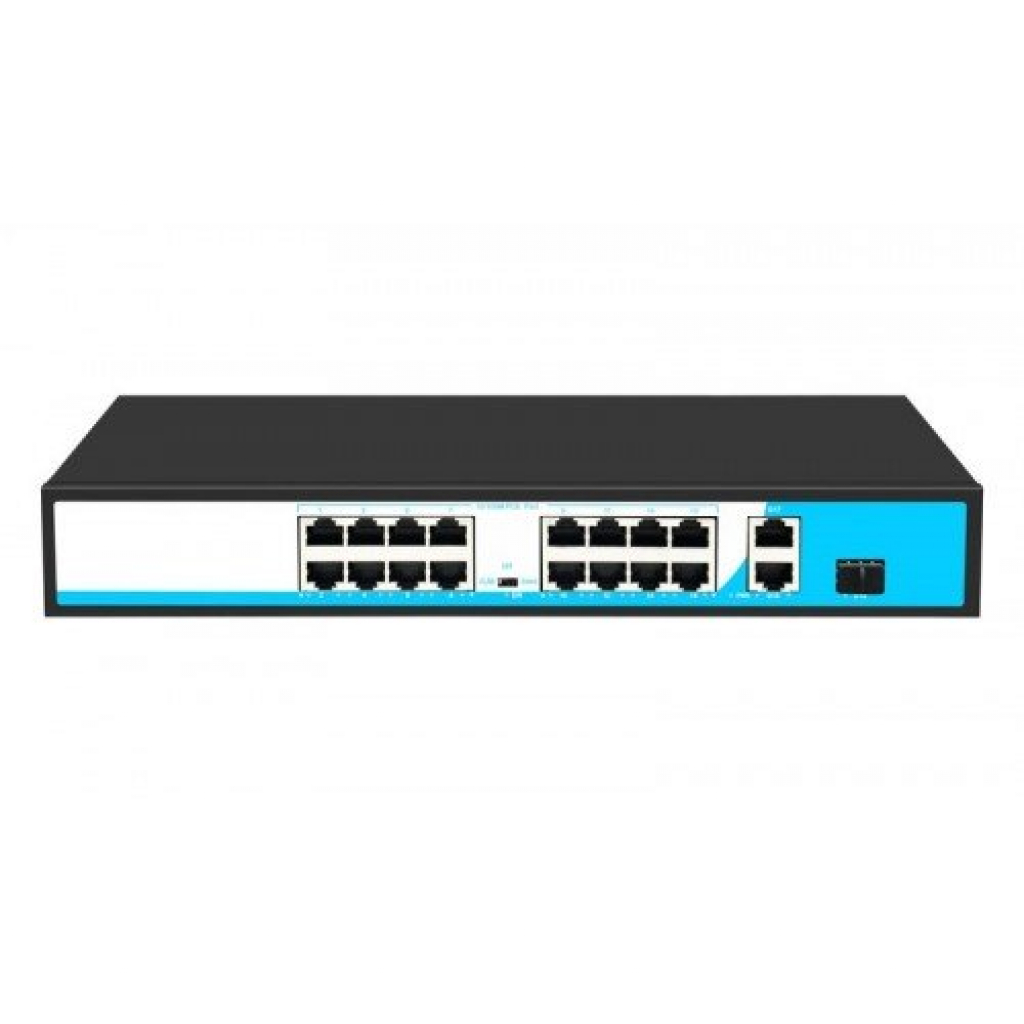 Комутатор/Суич PoE Switch 16 ports 10/100Mbit + 2 Uplink x 1000Mbit+1xUplink SFPна ниска цена с бърза доставка