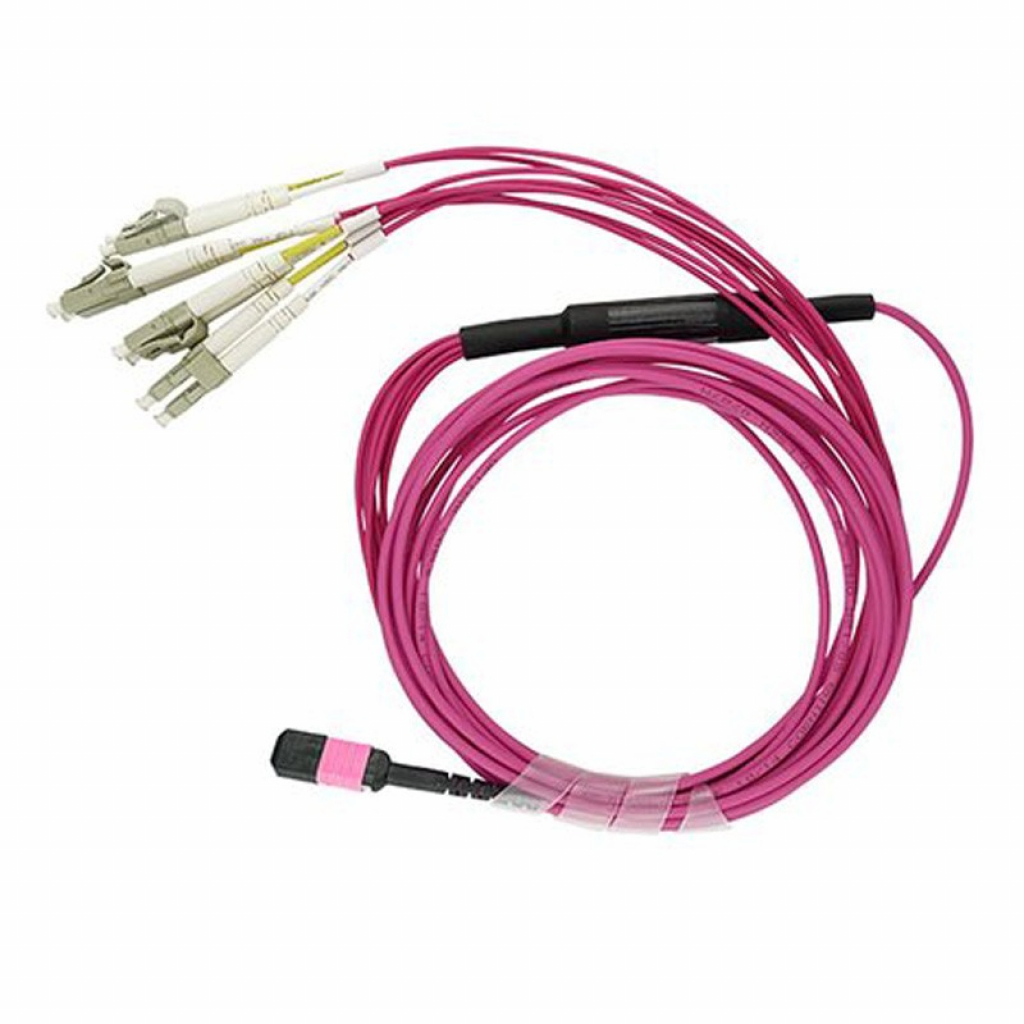 Оптична пач корда MPO към 4 LC duplex Fanout кабел, мултимод OM4 — 5 метрана ниска цена с бърза доставка - BestPC.BG