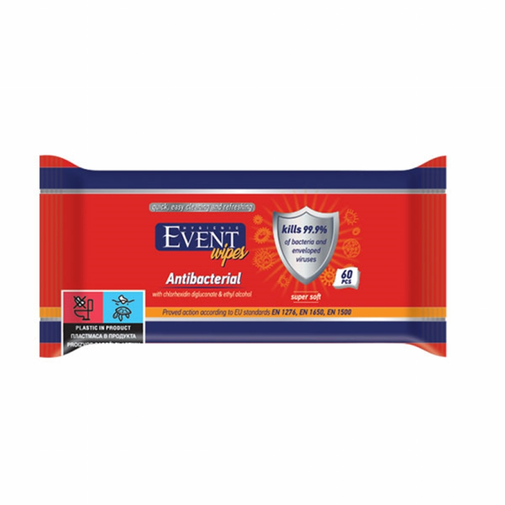 Почистващ продукт Event Мокри кърпи, антибактериални, с алкохол, 60 брояна ниска цена с бърза доставка - BestPC.BG