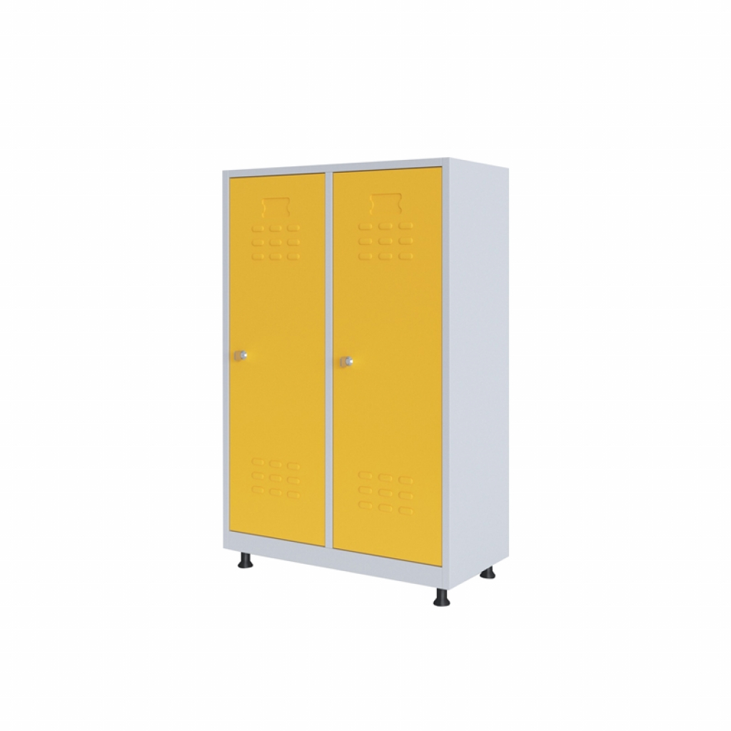 Гардероб RFG, метален, двоен, с две врати, 80 х 40 х 120 cm, бял, с жълти вратина ниска цена с бърза доставка - BestPC.BG