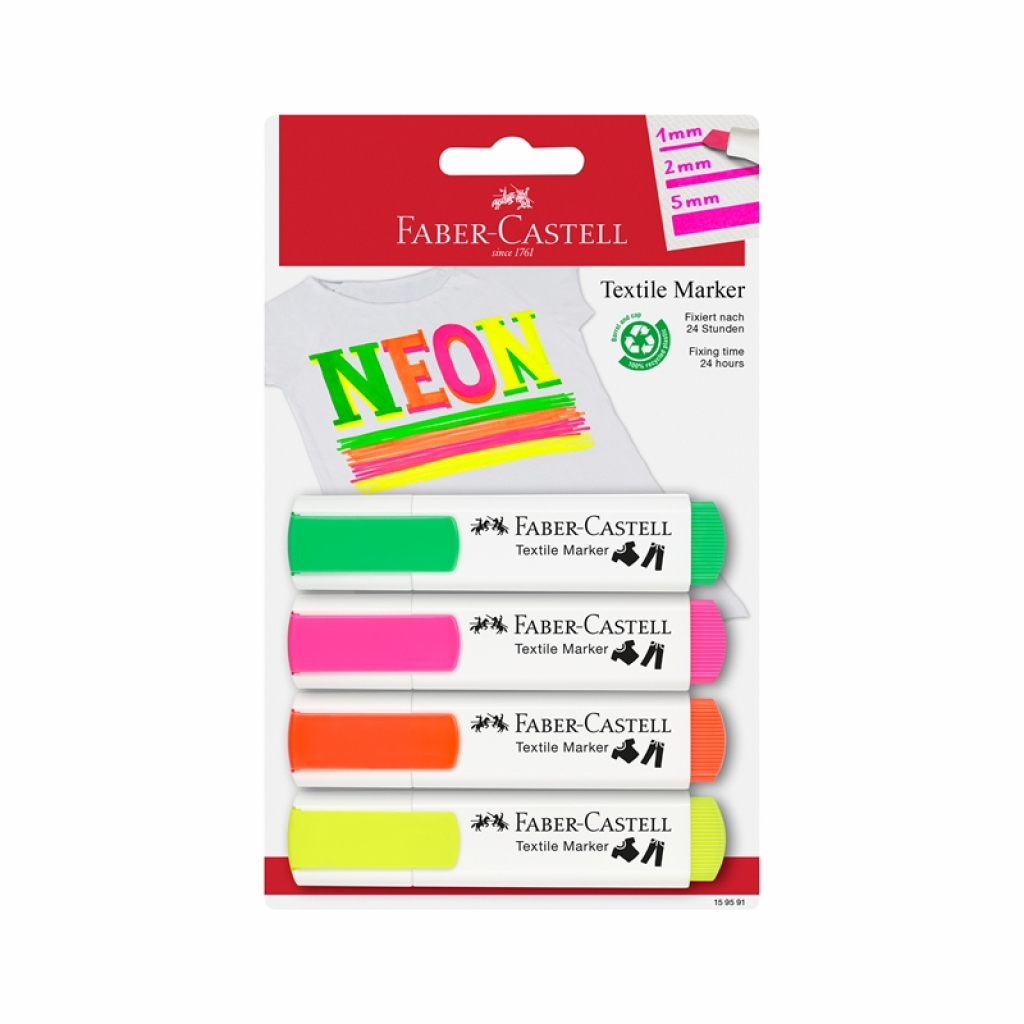 Faber-Castell Маркер за текстил, 4 неонови цвятана ниска цена с бърза доставка - BestPC.BG