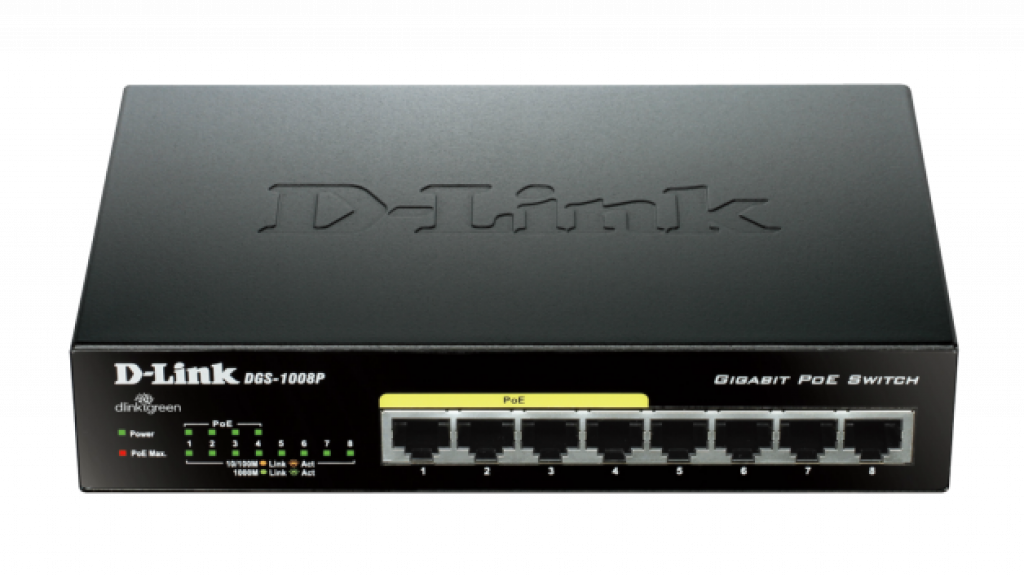 Комутатор/Суич Комутатор D-Link DGS-1008P-E 8-port 10-100-1000 Desktop w- 4 PoE Ports DGS-1008P-Eна ниска цена с бърза доставка