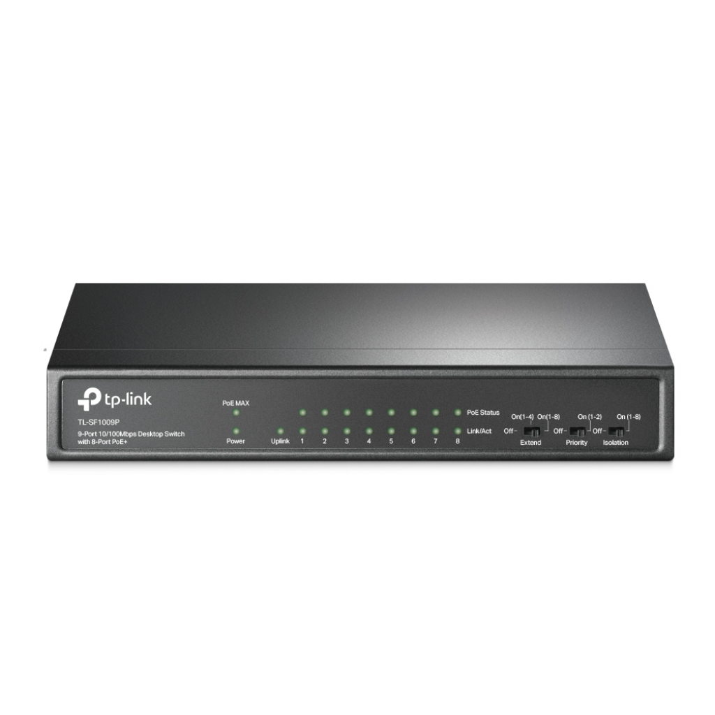 Комутатор/Суич TP-LINK TL-SF1009P, 9x 10/100M, 8 x PoE+ 65W, неуправляем, металенна ниска цена с бърза доставка - BestPC.BG