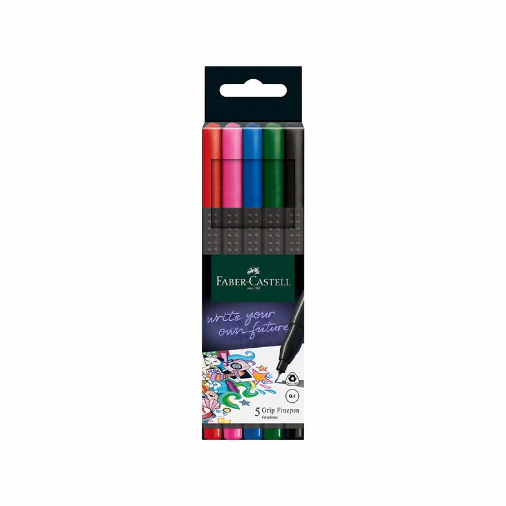 Faber-Castell Grip Тънкописец, 0.4 mm, 5 цвятана ниска цена с бърза доставка - BestPC.BG